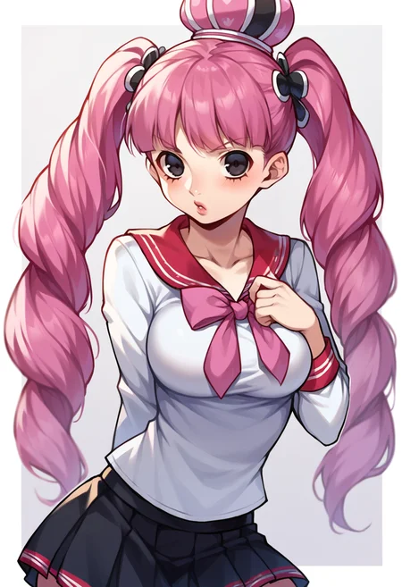 score_9, score_7_up, uncensored, BREAK
1girl, <lora:p3r0na14-step00000900:1>, p3r0na, school uniform, black eyes