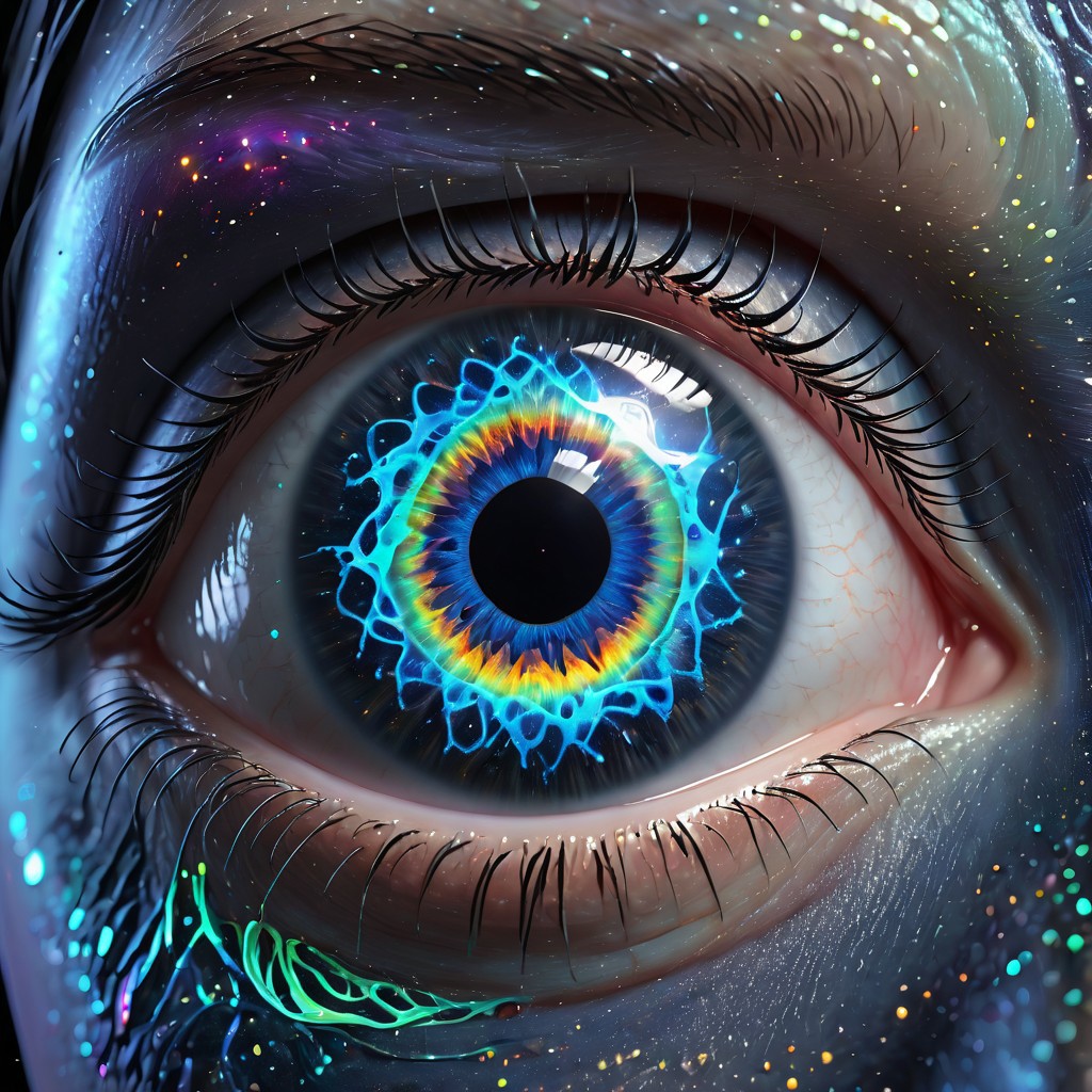 biolumen, detailed eye, iris, cornea, pupil, art, ,universe,luminous human eye, galaxy, night sky, BL4CK3STBL4CK, black_theme, matte_color, flat color