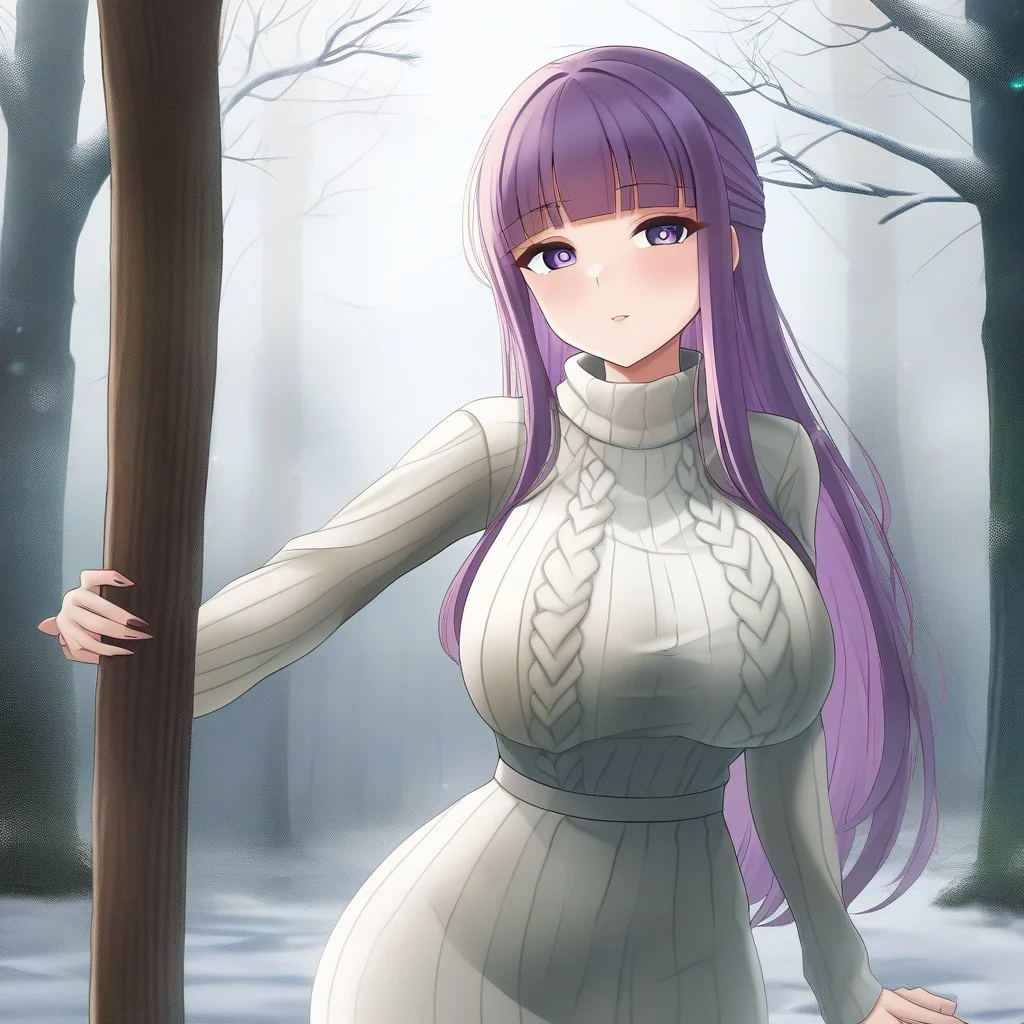 (8k, best quality, high quality, masterpiece, ultra detailed, rating_safe),
score_9, score_8_up, score_7_up,
perfect hand,
1girl, fern (sousou no frieren), large breasts, long hair, half updo, blunt bangs, purple eyes, ChristmasSweater. vks2023,sweater.
BREAK,
detailed background,
standing in snowy forest.