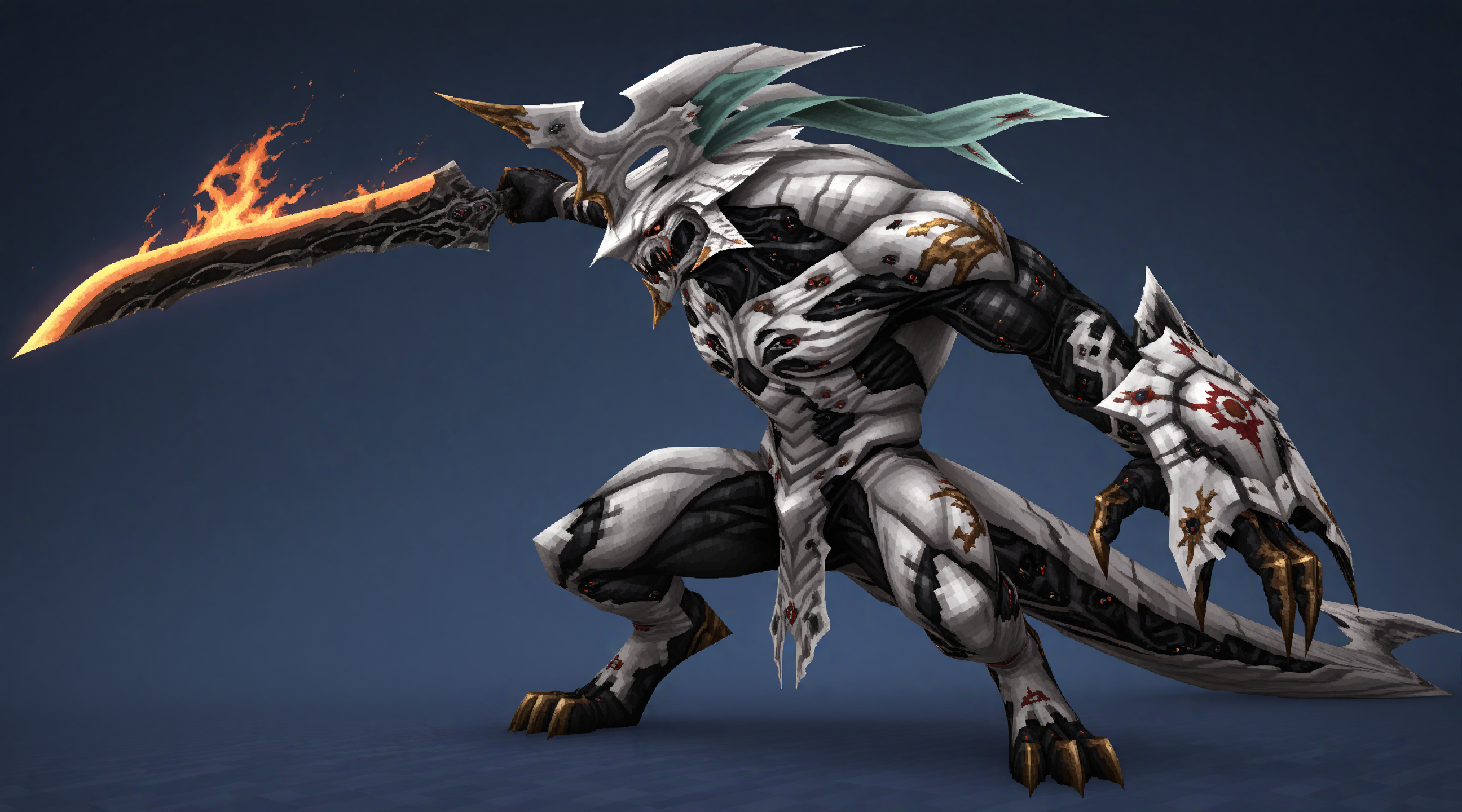 IllusP0s,<lora:ps1_character:1>,3d,low poly,
masterpiece,best quality,amazing quality,chibi,
1other,solo,<lora:Beta_Behemoth:1>,Final Fantasy XIII Beta Behemoth,multiple eyes,glowing eyes,digitigrade,claws,1boy,biomechanical beast,holding big sword,
(side view:1.2),serious,creepy,full body,holding shield,holding flaming sword,monster,ghostly,fighting stance,boss fight,
blue background,ps1ch4r4cter,final fantasy vi,