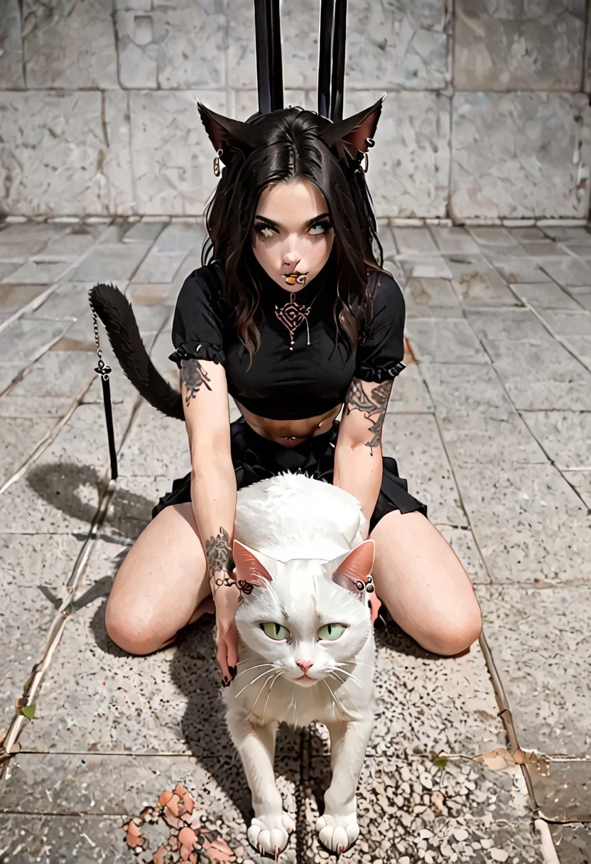 (dark Fantasy setting:1.2), (housecat white cat playful rolling on ground:1.5),GREATSWORD, (piercing through a dragon:1.2)