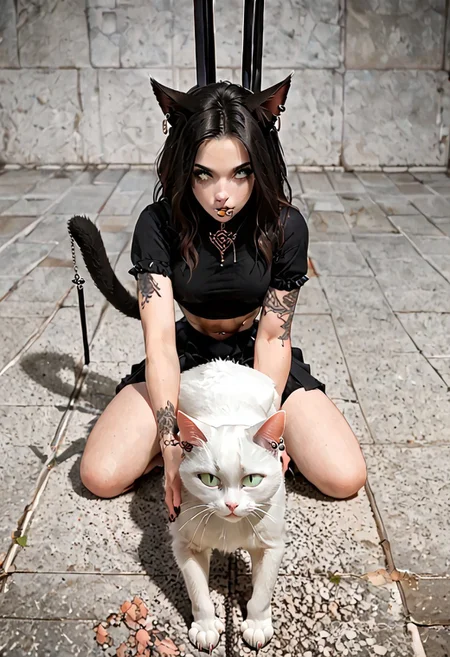 (dark Fantasy setting:1.2), (housecat white cat playful rolling on ground:1.5),GREATSWORD, (piercing through a dragon:1.2)