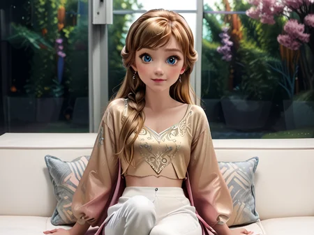l0r4d0p0rn, , score_9, score_8_up, score_7_up, score_6, score_5, score_4, princess, Anna\(disney\), 1girl, hikawa hina, bang dream!, <lora:princess_pony_v1:0.65> 22 yearold girl,, <lora:AA_Ads_Only:.5> white pants,rating safe,couch window <lora:cchdcustomlogolessmerge:1>