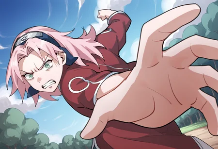 score_9, score_8_up, score_7_up, score_6_up, score_5_up, score_4_up, BREAK, source_anime,
1girl, haruno sakura, pink hair, long hair, green eyes, red qipao, angry,
IncrsPunchMeme, incoming punch, blue sky, meadow
<lora:PepePunchMeme_XLPD:1> <lora:SakuraGeninXL:1>