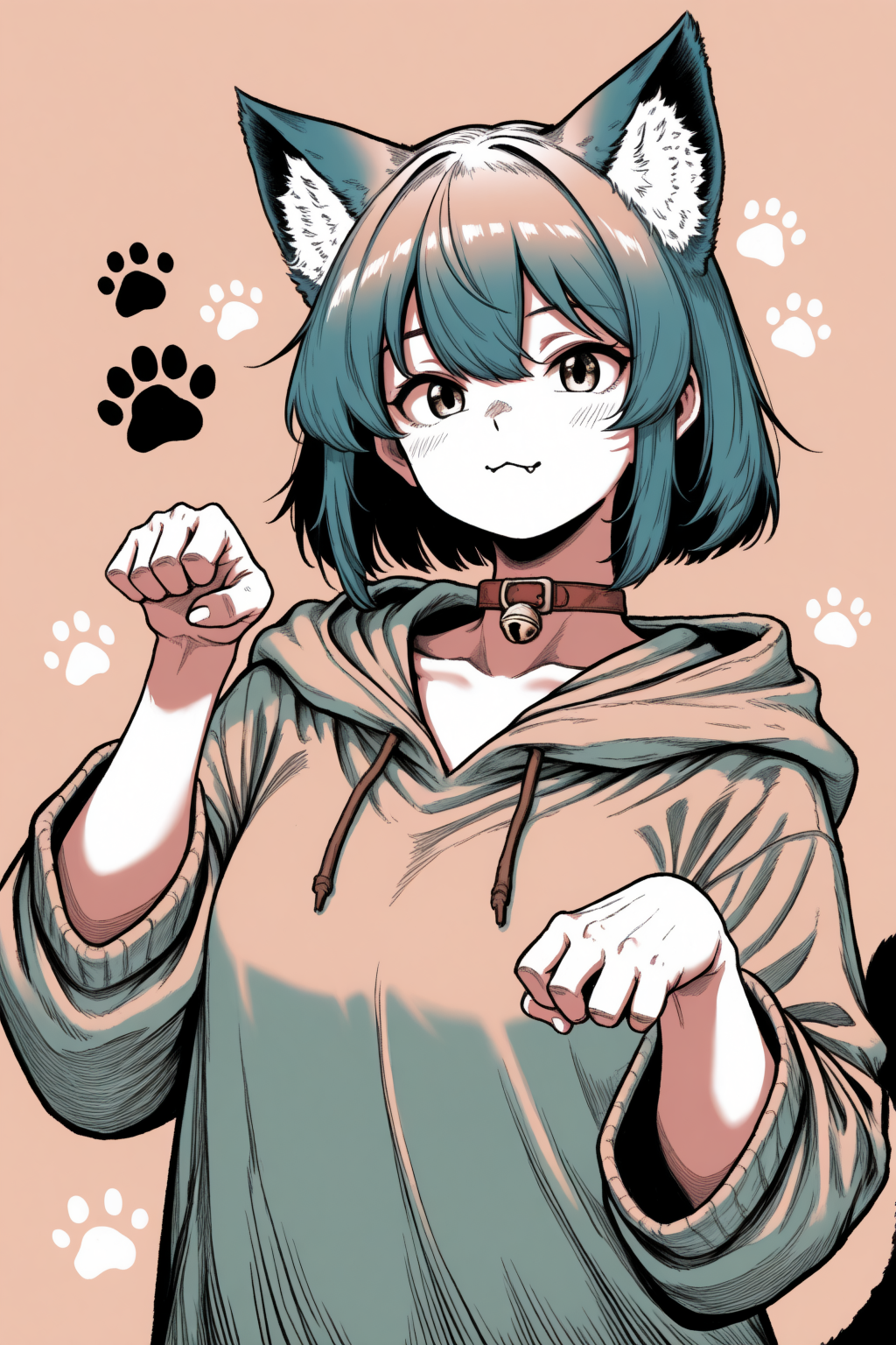 1girl, solo,  <lora:Cat_Pose:1>, catpose, by riffle hunter