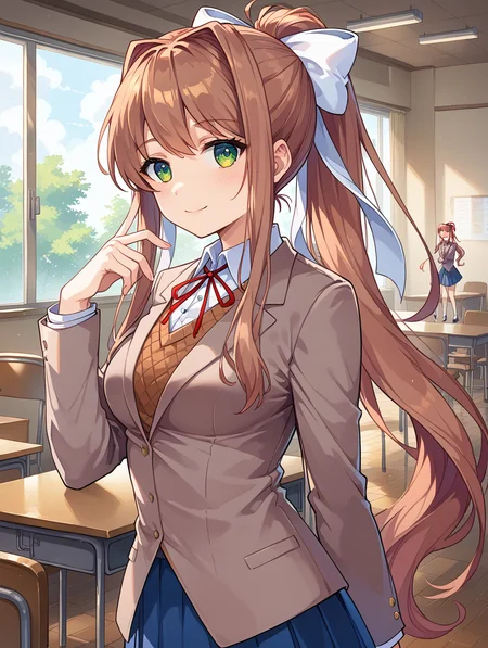 score_9, score_8_up, score_7_up,source_anime,BREAK,
Monika_Doki_doki_literature_club, ponytail,
<lora:Monika_Doki_doki_literature_club:1>