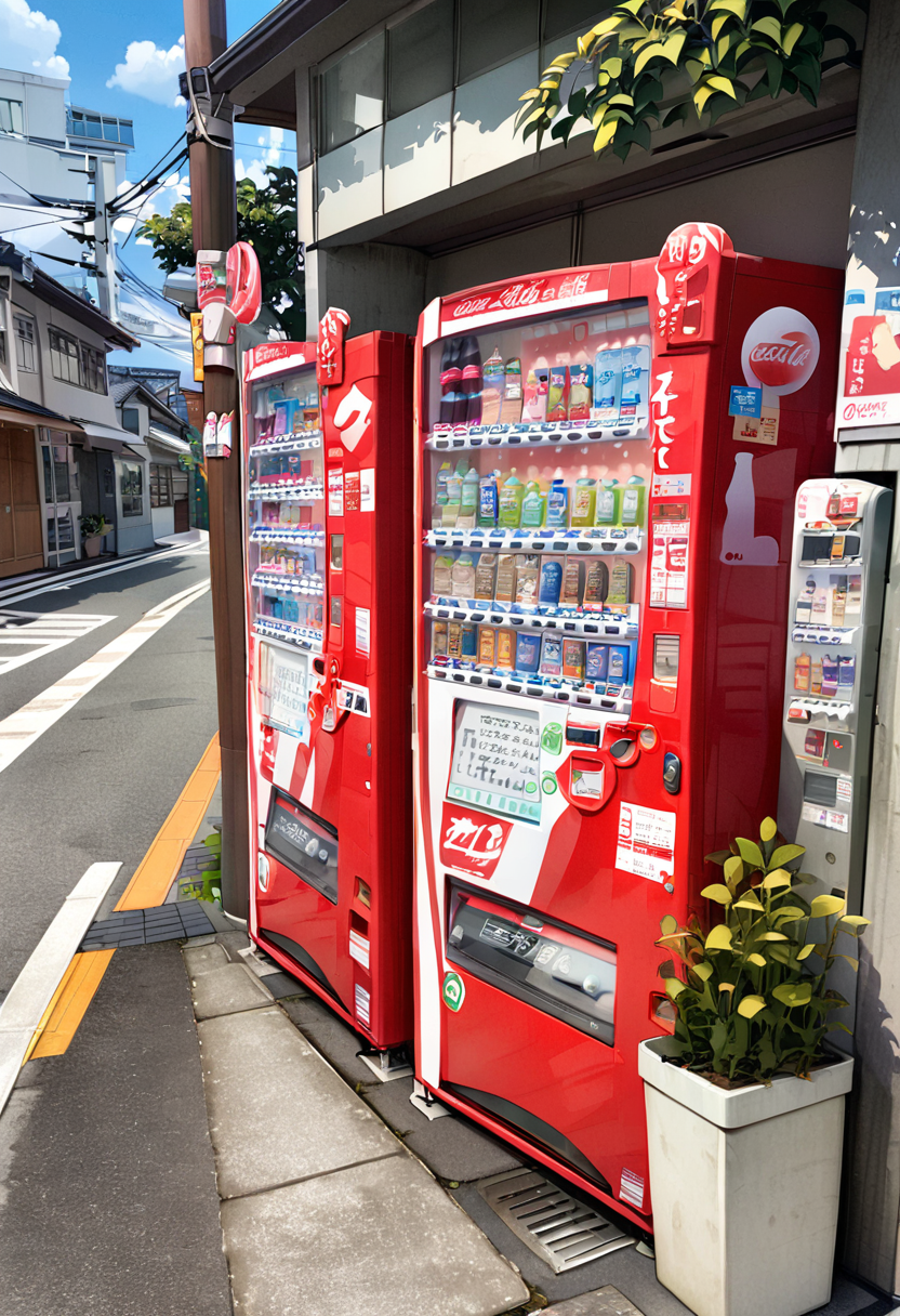 masterpiece, best quality, very aesthetic, absurdres,
vending machine, scenery, outdoors, building, plant, road, day, coca-cola, utility pole
 <lora:jihanki_SDXL_V1:1>