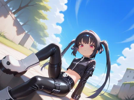 dutch angle,foreshortening,<lora:IL_kooh:0.8>,1girl,solo,pgy_ko,kooh/(pangya/),cropped jacket,midriff,leather pants,skull boots,sit,looking at viewer,outdoors,skull_hair_ornament,, masterpiece,best quality,amazing quality,very aesthetic,absurdres,