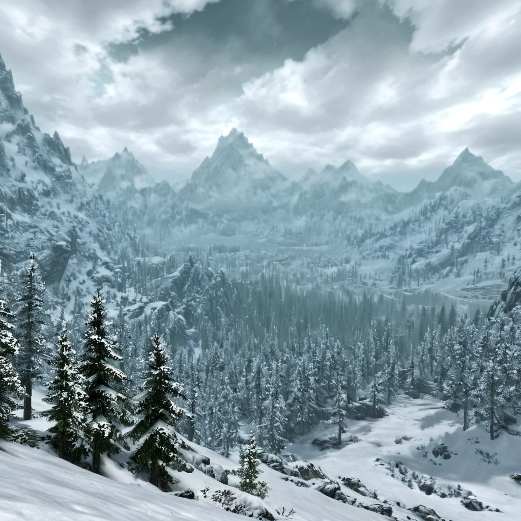 Masterpiece,absurd resolution,8k,high resolution,
<lora:SkyrimLandscapes:0.8>,
skyrimlandscapes, scenery, no humans, outdoors, tree, sky, cloud, nature, mountain, snow, forest, cloudy sky, pine tree, landscape