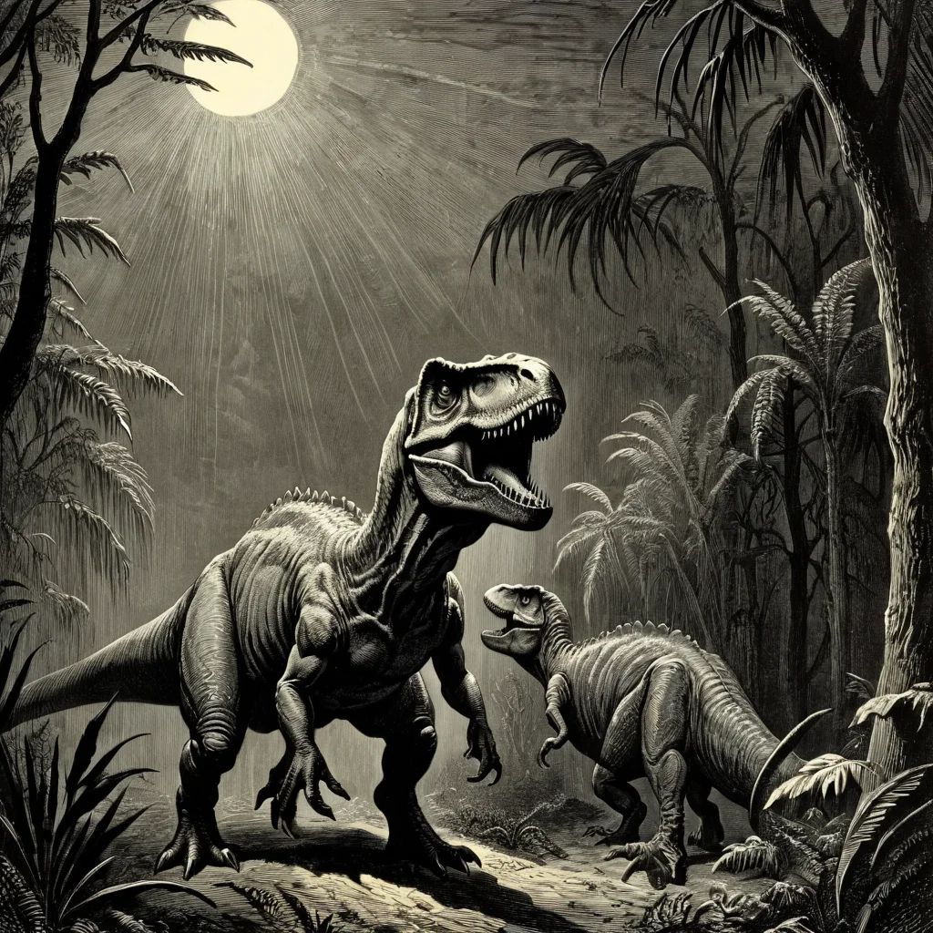 (woodcut illustration:1.2) in detailed gustavedore style, , crisp even lines, medium contrast, Tenebrism
movie scene of The T-Rex (Jurassic Park), spooky,
by gustave dore <lora:GustaveDore_StyleXLv6.1:0.65> <lora:xl_more_art-full_v1:0.25> <lora:add-detail-xl:0.45>