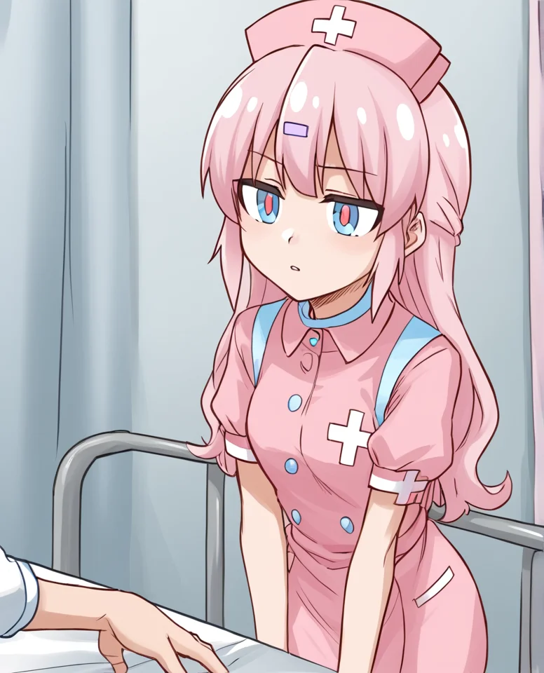 <lora:Bianca:1>, 1girl, bianca, pink hair, yami kawaii, nurse