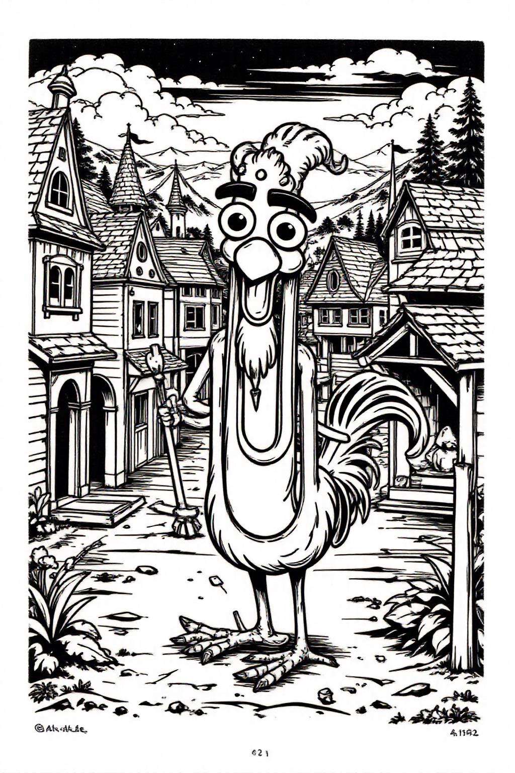 k1ooster black and white drawing of clippy in a medieval town. <lora:Flux-Sch-SingleBlocks-BF16:1.0> <lora:Clippy_-_Microsoft_Office_F1D:0.8> <lora:Klooster.Border.D8A4.R15E10.ep10:0.8><lora:796187916490613693:0>