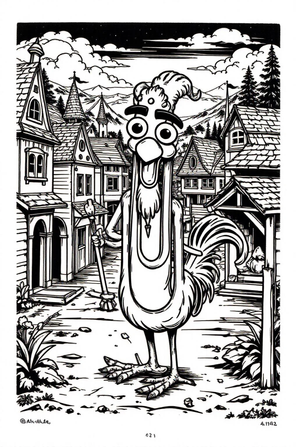 k1ooster black and white drawing of clippy in a medieval town. <lora:Flux-Sch-SingleBlocks-BF16:1.0> <lora:Clippy_-_Microsoft_Office_F1D:0.8> <lora:Klooster.Border.D8A4.R15E10.ep10:0.8><lora:796187916490613693:0>