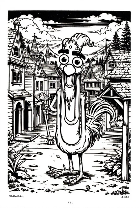 k1ooster black and white drawing of clippy in a medieval town. <lora:Flux-Sch-SingleBlocks-BF16:1.0> <lora:Clippy_-_Microsoft_Office_F1D:0.8> <lora:Klooster.Border.D8A4.R15E10.ep10:0.8><lora:796187916490613693:0>