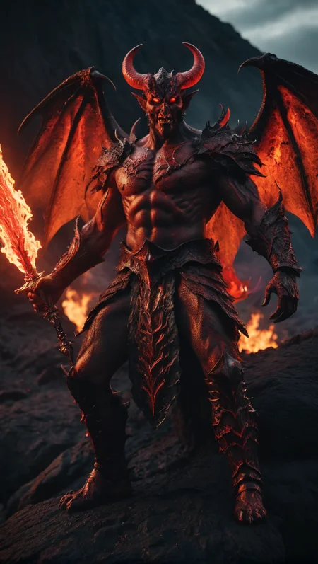 <lora:é²å䏿´¾@å¥å¹»ä¸çXL:1>,satan,next to the lava of the cliff,a glowing red demon man wearing medieval armor with red and orange flames on his body,spreading black wings,holding a glowing sword in his hand,dark background,flames in the background,full of dark atmosphere,hellish landscape,evil atmosphere,epic portrayal of the movie,intricate details,modern,16k,digital art,art station,film lighting,vivid,professional 3d model simulation film photo,portrait of the demon,faded film,desaturation,35mm photo,Grainy Shots for Vignette,Vintage,Kodachrome,Lomography,Stained,Highly Detailed,Found. Octane Rendering,High Detail,Volume,Dramatic Lighting,High Detail,Ultra High Resolution,32K UHD,Best Quality,Masterpiece,