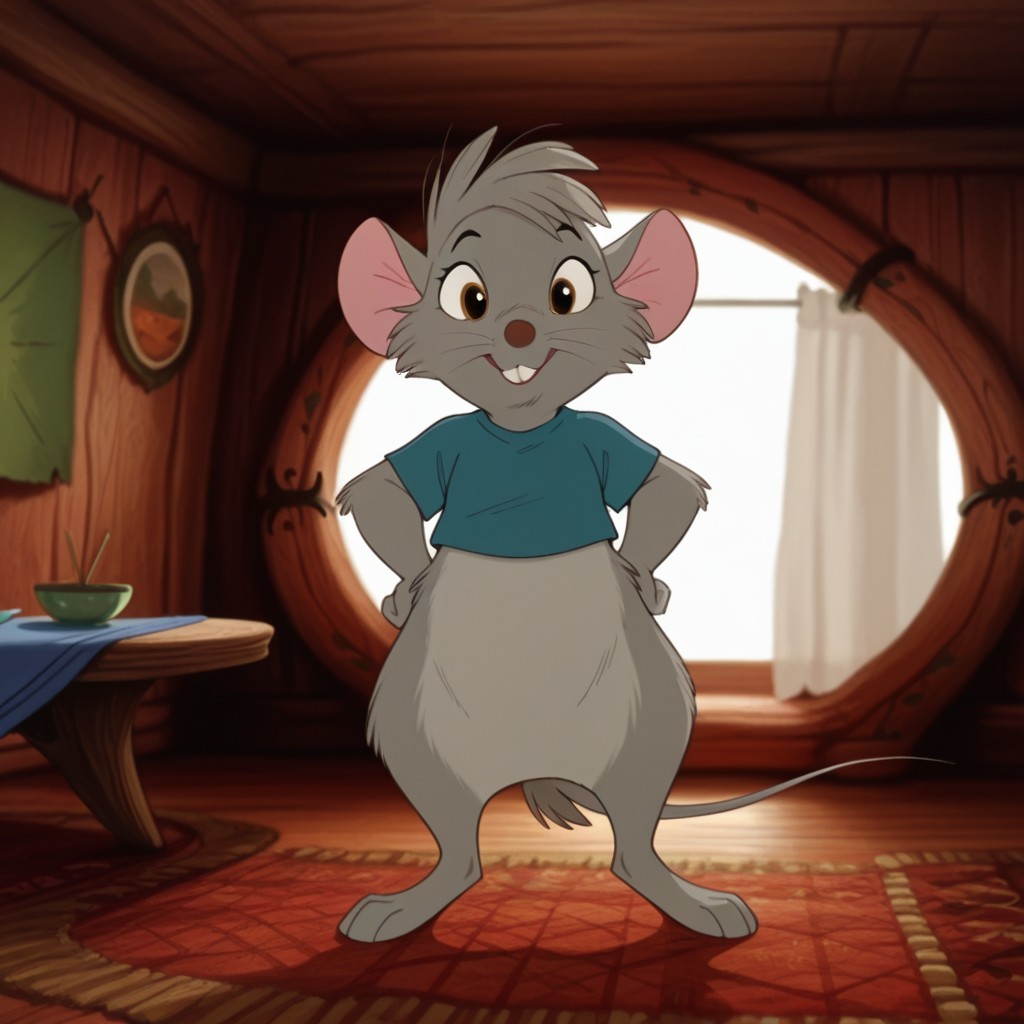 masterpiece, best quality, amazing quality, MartintsonIL, semi-anthro, male, mouse, grey fur, brown eyes, whiskers, blue shirt, inside, standing, hands on hips, looking at viewer, <lora:7d037b66-c07f-4d56-82ba-95b1c0137f61:1.0>