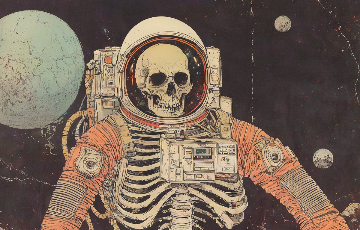 masterpiece,best quality,<lora:tbh56-sdxl:1>,illustration,Astronaut Skeleton