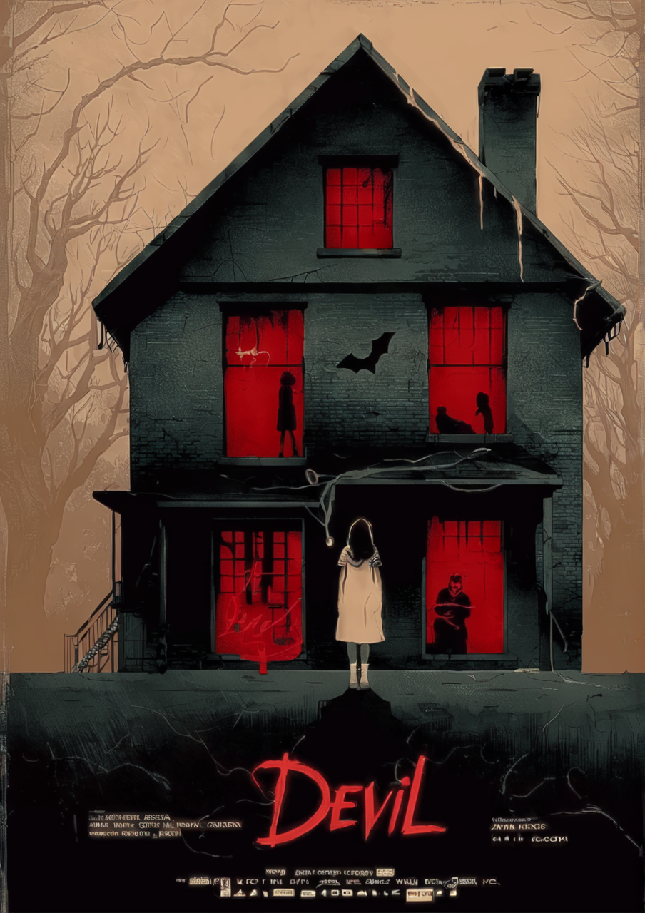 cinexart girl, devil, house<lora:cinexart:1>