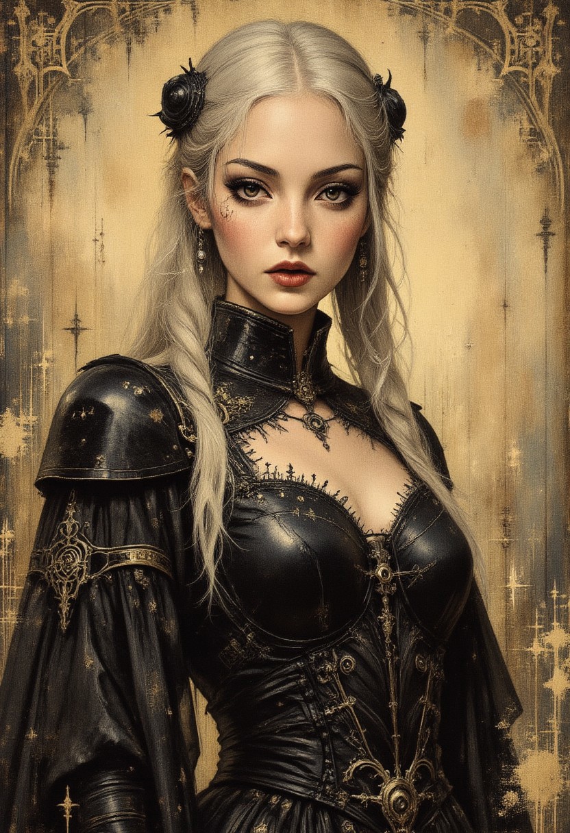 Blonde pigtails 
Black gothic dress 
Dream girl 
Fantasy beautiful wild girl 
bo-golden