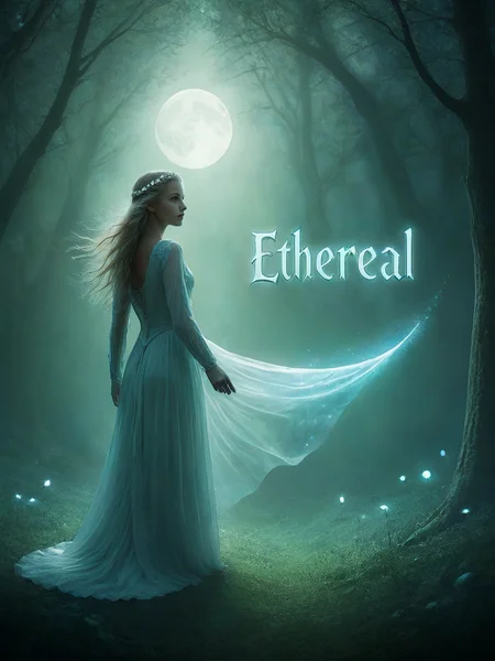 (Create a fantasy poster).
(text title: "Ethereal").
Glowing text in the air. A glade by moonlight. Female.
<lora:EtherealSaraph01a_CE_XL_300-OT:0.3> ethrlsrphCE_style
<lora:TextTitle01_CE_XL_300-OT:0.6> txttlCE_style