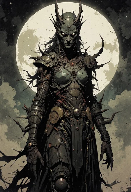 grotesque beautiful queen, dark, moody, twisted mind, empty space , Epic level details.