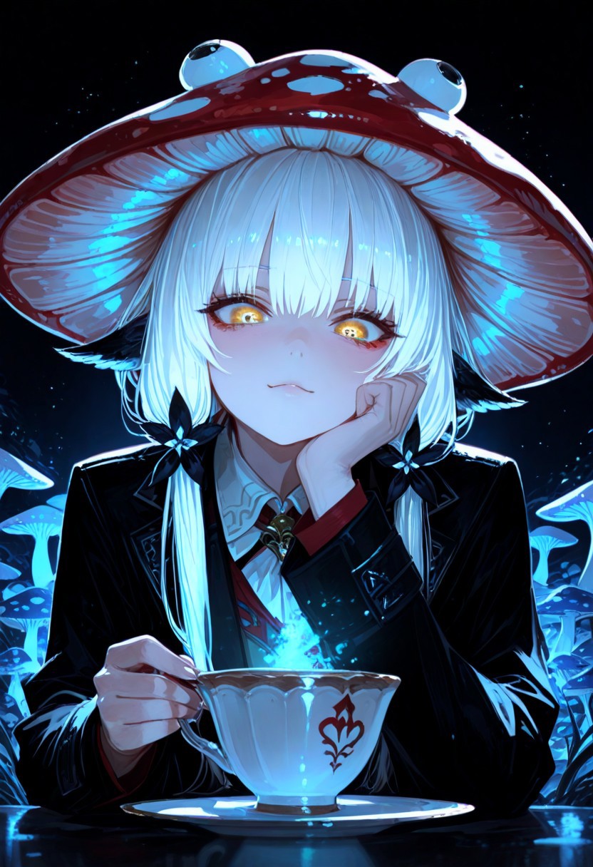 masterpiece, best quality, amazing quality, very aesthetic, absurdres, newest, volumetric lighting, holographic colors, cute, gradient colors, dark background, masterpiece, best quality, amazing quality, very aesthetic, absurdres, newest, volumetric lighting,1girl, 
BREAK
nsfw, 
 ambient occlusion, raytracing, soft lighting, blum effect, masterpiece, absolutely eye-catching, particles, glow, shining, intricate cinematic background, (beautiful face),  
BREAK
masterpiece, highly detailed,1girl,beautiful eyes, big eyes, detailed eyes, detailed pupils, perfect body,
(sexy, slutty, hot)
Mad Hatter, mushroom hat, teacup, suit
BREAK
<lora:spo_sdxl_10ep_4k-data_lora_webui:0.6> <lora:ponyv5_noobV065S_1_adamW-000013:0.7> <lora:USNR_STYLE_XL_lokr:0.45> <lora:GBF_Illustrious:0.4> <lora:748cmSDXL:0.8>