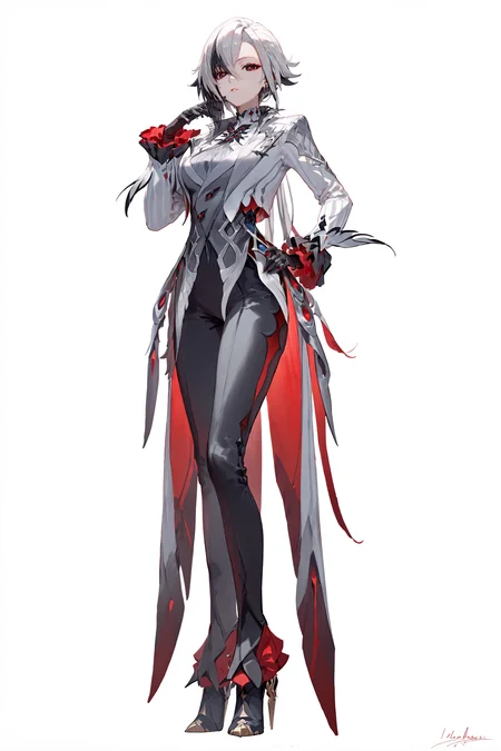score_9, score_8_up, score_7_up, score_6_up,
8k, best quality, masterpiece, (ultra-detailed:1.1), (high detailed skin),
(full body:1.4), white background, standing, looking at viewer, (solo:1.4), hand on hip,
<lora:Arlecchino-pony-Tanger:0.8>, Arlecchino, def clothes, 1girl, x-shaped pupils, red pupils, black gloves, pants, symbol-shaped pupils, multicolored hair, black hair, white hair,
(white background, simple background:1.3),
(beautiful_face), ((intricate_detail)), clear face,
((finely_detailed)), fine_fabric_emphasis,
((glossy)), full_shot, <lora:Anime Boys Style SDXL_LoRA_20r_20e_8i_nr32_a16_Pony Diffusion V6 XL:0.5>,
<lora:HKStyle:0.6>,