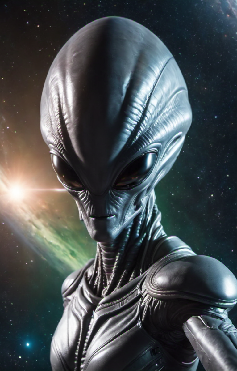(photographic:1.3), (RAW photo:1.3), (ultra wide lens:1.3), (far shot:1.3), (selfie shot:1.3), (an alien taking selfie floating on space:1.3), (infinite space behind him:1.3), (no gravity:1.1), soft lighting, film grain, Fujifilm XT3, dslr, masterpiece, best quality, realistic, high-quality, realistic works, ultra-high details, 8k uhd, real skin material
