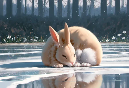 <lora:SDXL\Illustrious\noobai_ep11_stabilizer_v0.58_fp16.safetensors:0.8:1.0> <lora:SDXL\Illustrious\test\wlop.safetensors:1.0:1.0>wlop,rabbit,fluffy, forest background, snow, field, lily flowers, snowing, ice, reflections, sunny, glittering, shiny, BREAK (chromatic aberration:1.2),very awa,masterpiece, best quality, amazing quality, very aesthetic, absurdres,