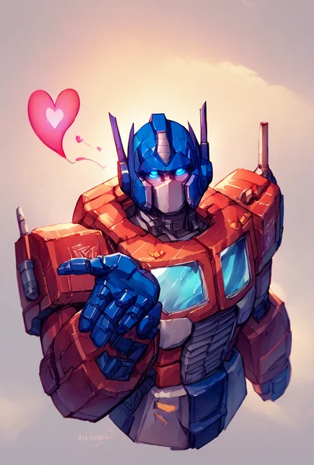 score_9, score_8_up, score_7_up,, good quality ,, character focus, solo, , best quality <lora:optimus-10:1.2> optimus, solo, simple style, glowing blue eyes, <lora:frieren_blowing_a_kiss_pony:1> blowing kiss, heart