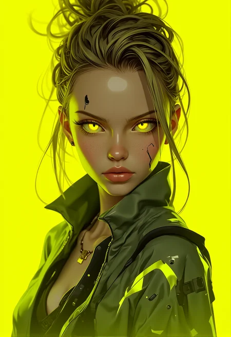 In the style of realistic, a stunning young womanin front of a solid neon yellow background. , <lora:bv-neoartsty.safetensors:1.0:1.0>