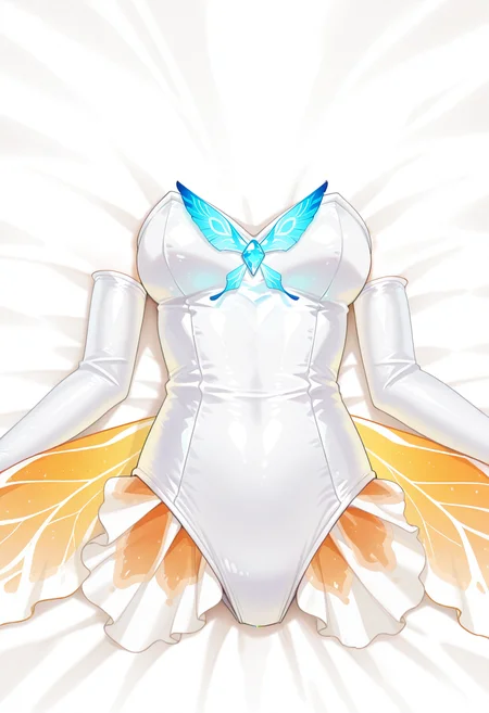 (no humans:1.2), clothes focus, fine fabric emphasis, close-up, solo, goldeen \(cosplay\), strapless white leotard, white elbow gloves, bed, crystalfly \(genshin impact\), genshin impact
<lora:goldeencosplay-10:.8> <lora:clothes_removed_IL:1> <lora:XL_invisible person(noob):0.8>