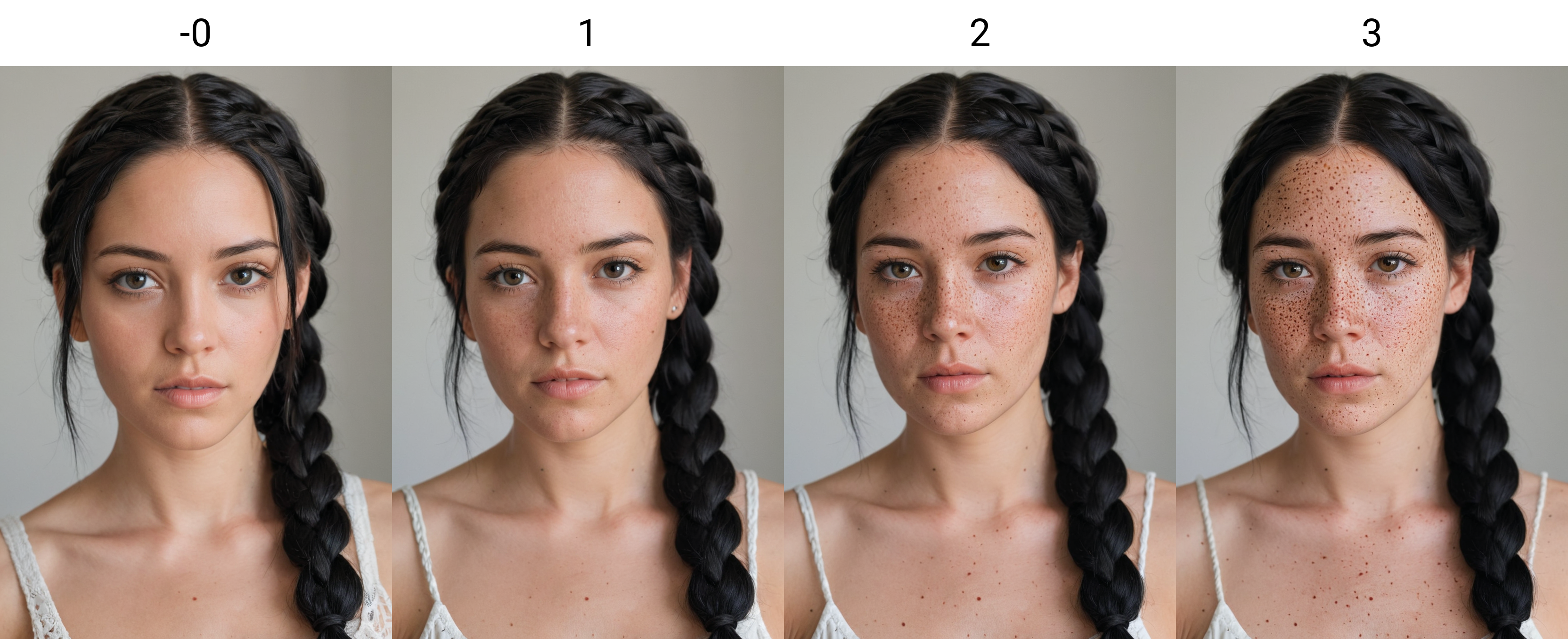 woman, portrait, <lora:Freckles Slider_alpha1.0_rank4_noxattn_last:-0>, ((black hair)), facing viewer, braided hair,