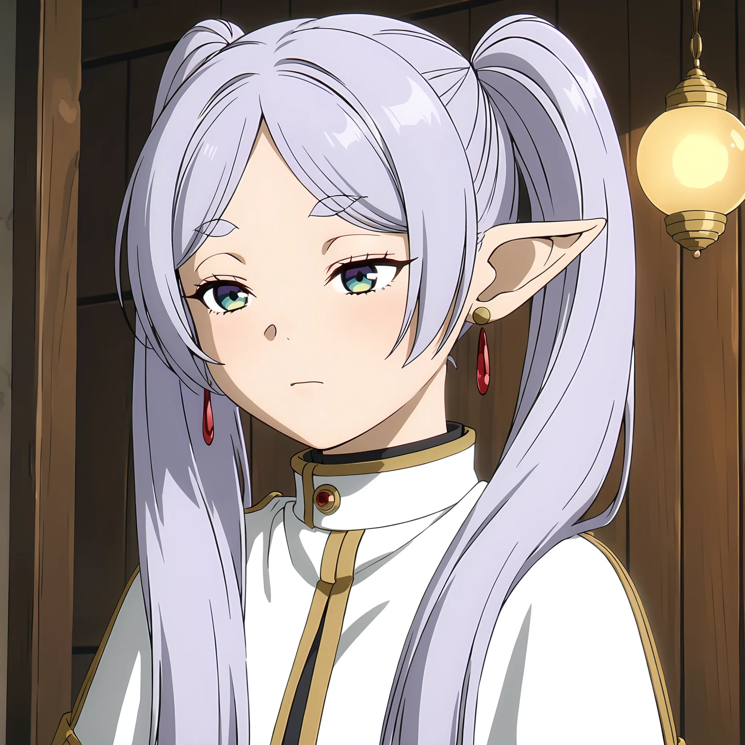 <lora:FrierenXL004>,<lora:DetailedEyes_V3:1.6>,
solo,
anime screencap,
best quality,masterpiece,
Frieren,1girl,light purple hair,twintails,multicolored eyes,earrings,
sleepy,