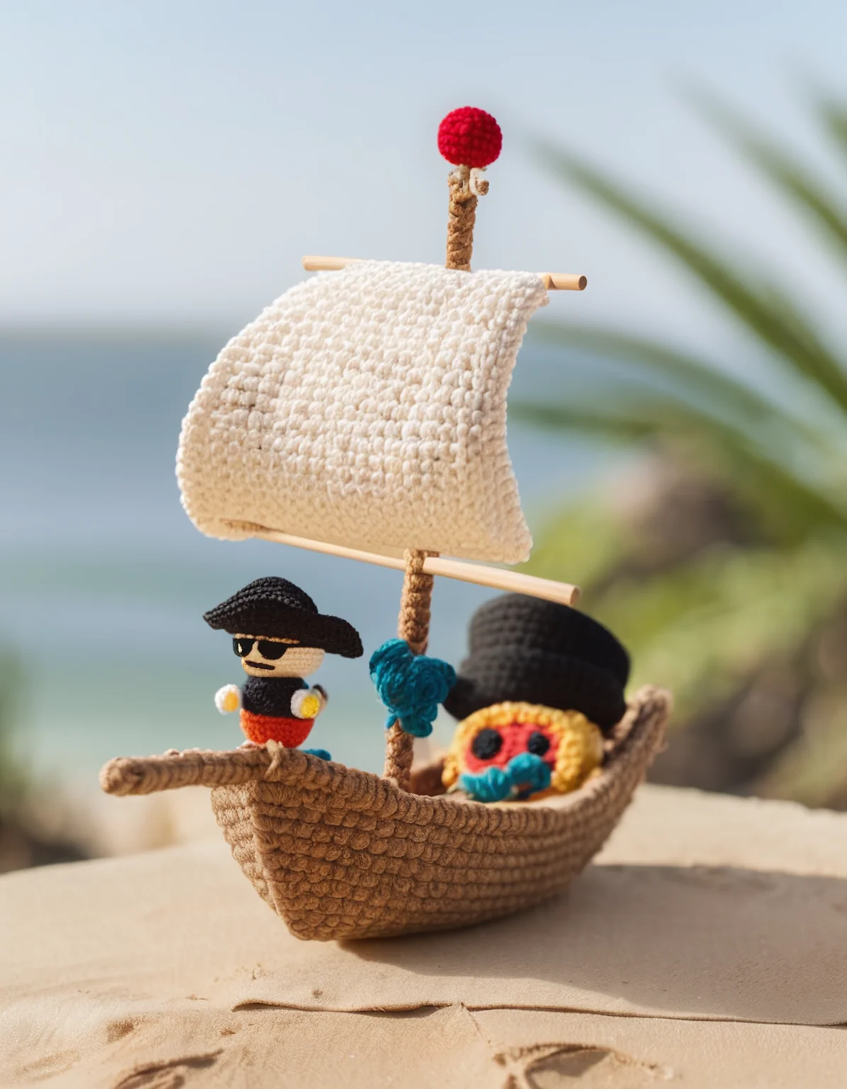a mighty pirate on a ship, crochet, amigurumi, 4k, uhd, masterpiece