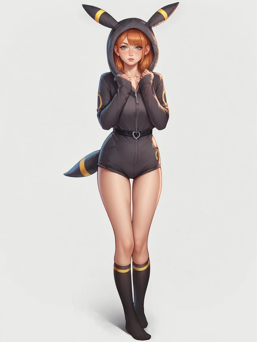 score_9, score_8_up, score_7_up, score_6_up, score_5_up, score_4_up, 1girl, ginger hair, long hair, curvy, source_anime, ears, hood up, onesie, tail, knee high socks, umbr30n, <lora:umbr30nXLP:0.6> full body,