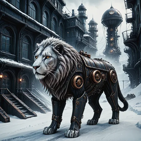 A frostpunk lion.

<lora:Steampunk01_CE_XL_200-OT:0.6> stmpnkCE_style