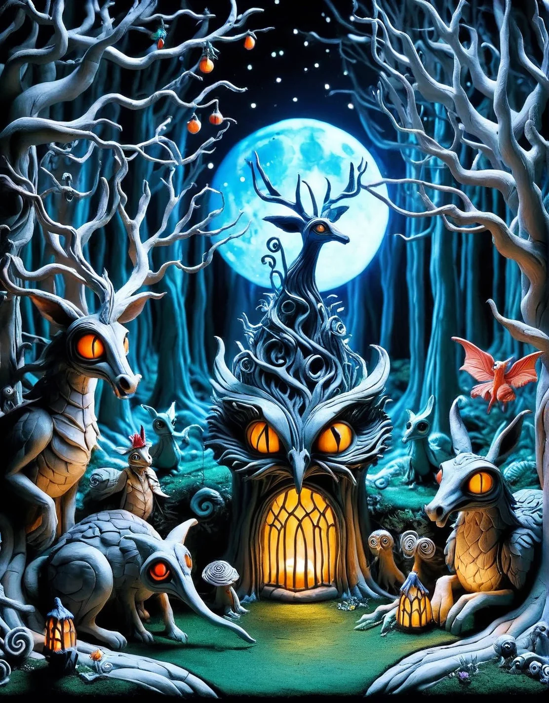 ais-drkclymtn enchanted forest with magical creatures <lora:ais-drkclymtn-sdxl:1>