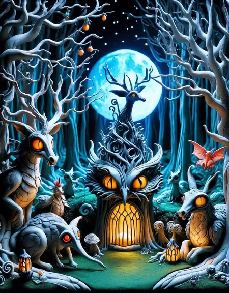 ais-drkclymtn enchanted forest with magical creatures <lora:ais-drkclymtn-sdxl:1>