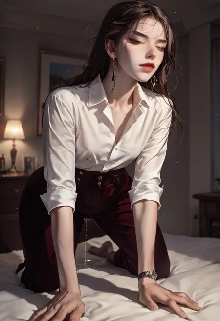 score_9, score_8_up, score_7_up, 18year old (jiyoung yoo) sex with man, on all fours, small waist, small arms, small boobs, shirtpull, realistic <lora:blu3sXLP:0.5>