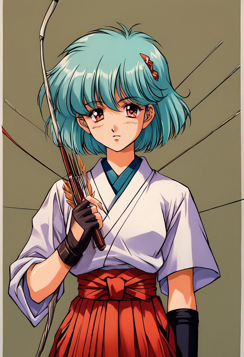 score_9, score_8_up, score_7_up, score_6_up, score_5_up, score_4_up, detailed, intricate details, source_anime, (1_girl, solo focus), zerida-dark, 1girl, solo, short hair, sidelocks,   1girl, bow (weapon), weapon, holding bow (weapon), solo, gloves, 1990s (style), holding weapon, retro artstyle, holding, arrow (projectile), japanese clothes, kyuudou, archery, drawing bow, holding arrow, yugake, hakama, muneate, hakama skirt, partially fingerless gloves, single glove, fingerless gloves, skirt, , Japanese room, tatami,,,<lora:add-detail-xl:1.0> ,(((feminine bodies))),(((perfect anatomy))), (((correct arms))), (((correct hands))), detailed eyes、detailed face and detailed skin <lora:add-detail-xl:1.0>