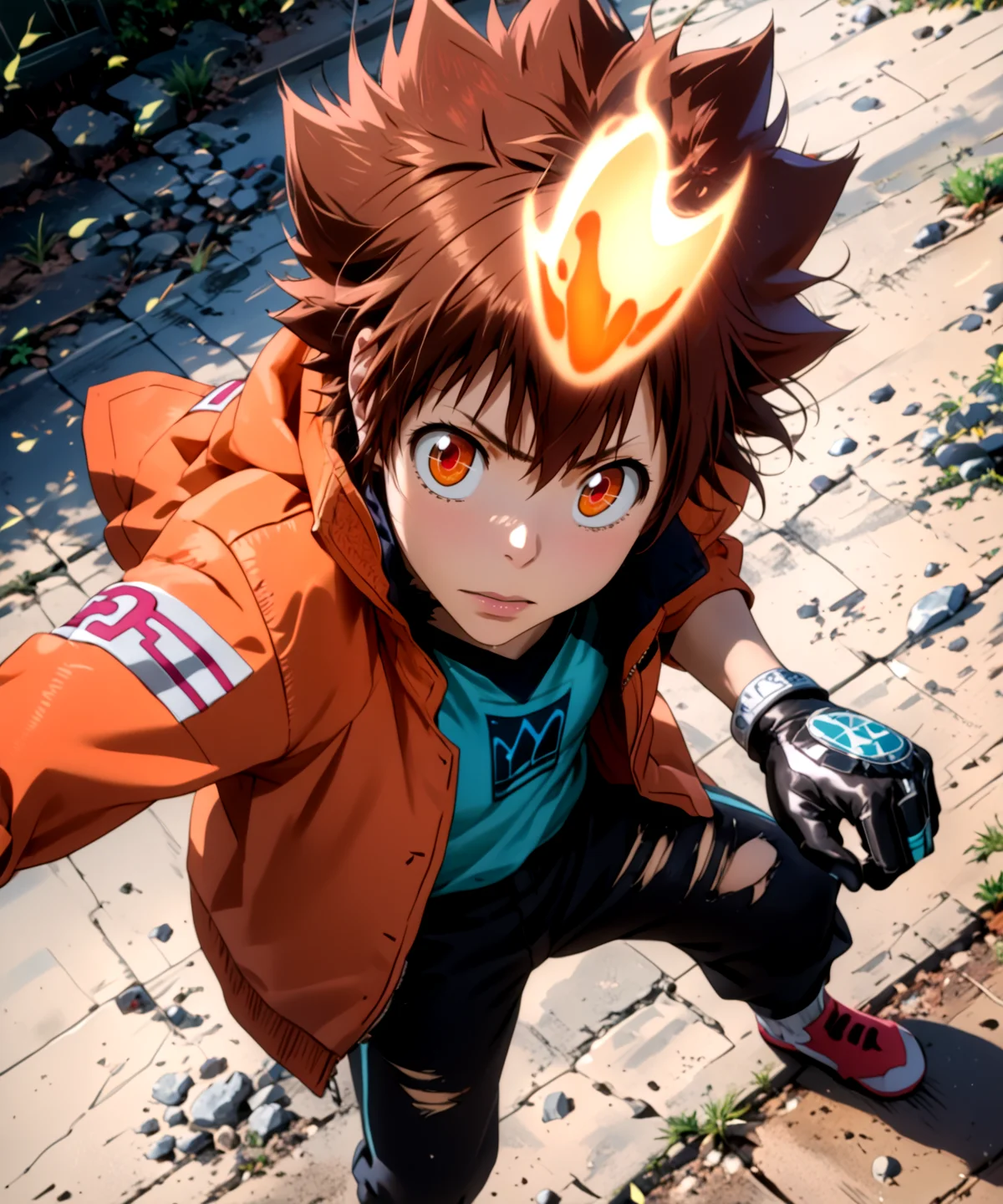 score_9, score_8_up, score_7_up,
Tsunayoshi Sawada, X-Gloves activated, intense expression, mid-air pose, flames on hands, high detail, photorealistic, vibrant colors, battle-torn background
<lora:Tsunayoshi_Sawada_æ²¢ç°_ç¶±å__2_Looks_-_Katekyo_Hitman_Reborn_å®¶åºæå¸«ããããã³REBORN_-_Pony:1> tsunayoshi sawada, brown hair, orange eyes, tsuna hyper, dynamic pose, motion lines, orange jacket, vongola x-gloves