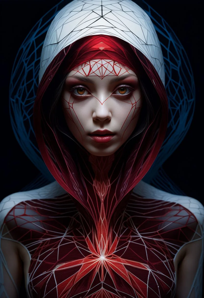 mysterious face, an exotic girl in artsy clothing, fading backlit background, (deep sea fading white to deep red layered papercut in background), alluring goddess, by Minjae Lee, Carne Griffiths, Emily Kell, Steve McCurry, Geoffroy Thoorens, Aaron Horkey, Jordan Grimmer, Greg Rutkowski, amazing depth, double exposure, surreal, geometric patterns, intricately detailed, bokeh,  perfect balanced, deep fine borders, artistic photorealism , smooth,  great masterwork by Suiras  <lora:add-detail-xl:2>  <lora:Double_Exposure:0.5>