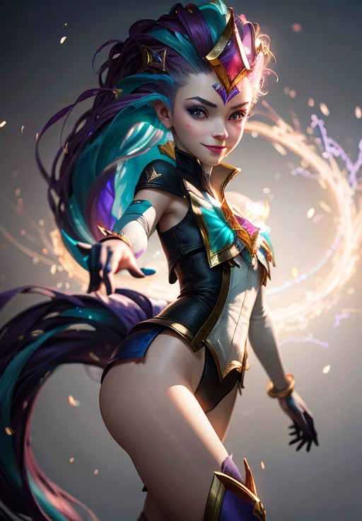 <lora:star_guardian_Zoe:0.8>, star_guardian_Zoe, solo, smile,, (magical, magnificent, masterpiece:1.3), (trending on CGSociety, trending on pixiv, contest winner:1.3)