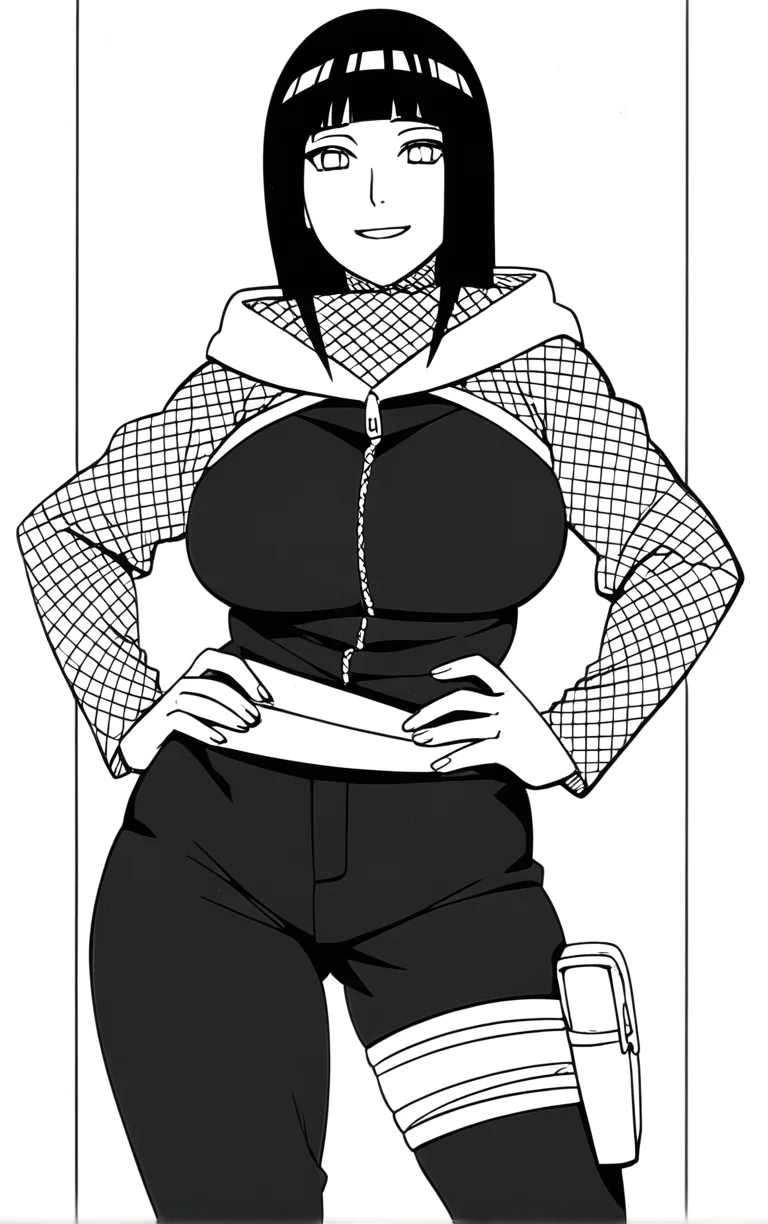 score_9,score_8_up,score_7_up,
BlackAndWhite_NarutoManga_ownwaifu, (monochrome),
1girl, hyuuga hinata, smile, forehead protector, konohagakure symbol, hood, pants, looking at viewer, large breasts, long hair, long sleeves, fishnets, blunt bangs, thigh pouch,
(contrapposto, hand on hip),
<lora:PONYXL_NarutoMangaColored_ownwaifu:0.95>,
