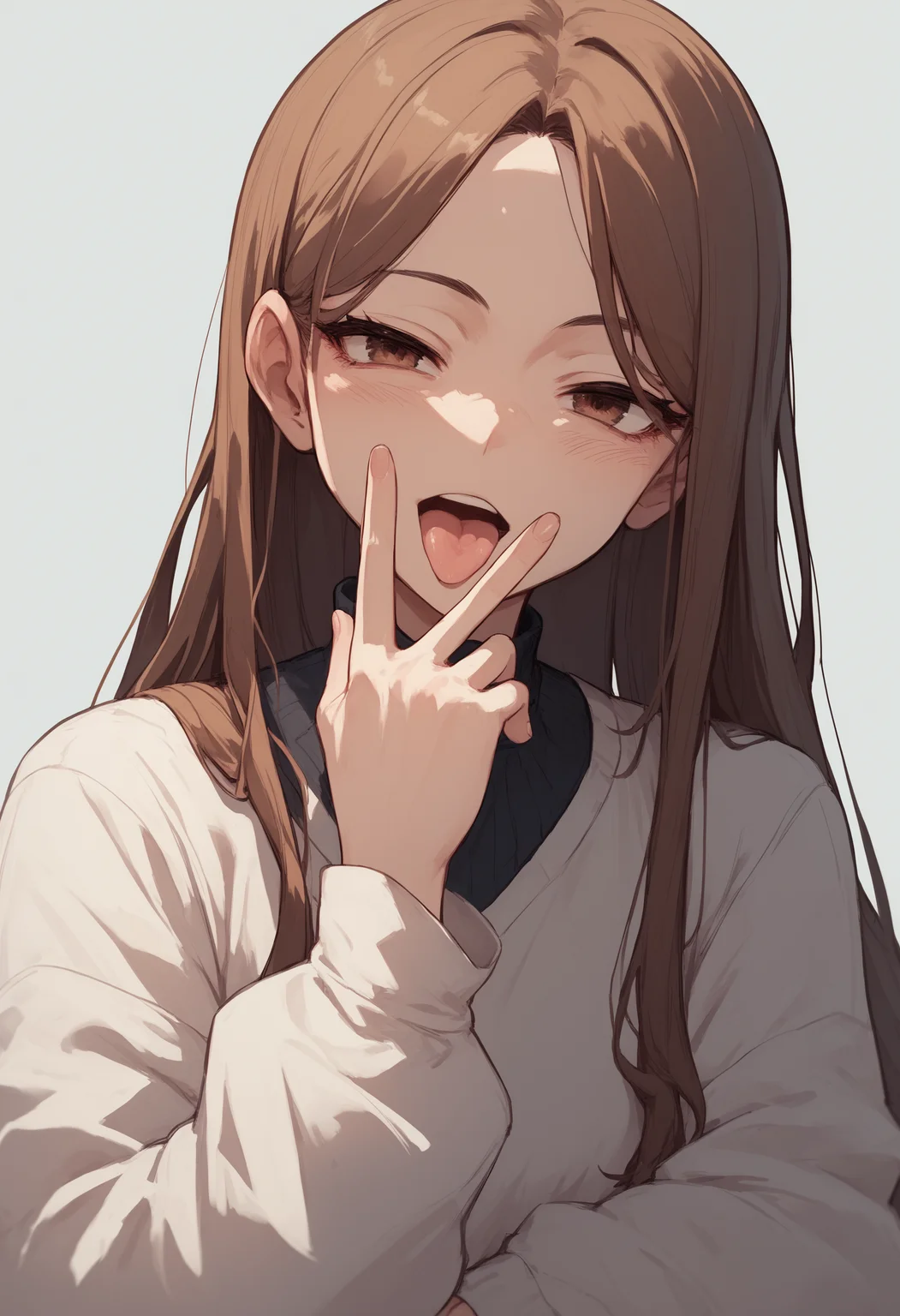 score_9,  score_8_up, score_7_up, score_6_up, source_anime,
1girl, long hair, brown hair, looking at viewer,
cunnilingus gesture,
<lora:cunnilingus_gesture_v0.1-pony:1>