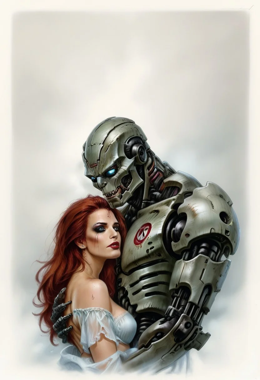 score_9, score_8_up, score_7_up, score_6_up, semi-realistic, (1girl), (1boy).
MonsterLove, male robot, Rust robot.
blondie girl with sexy makeup.
Hug.