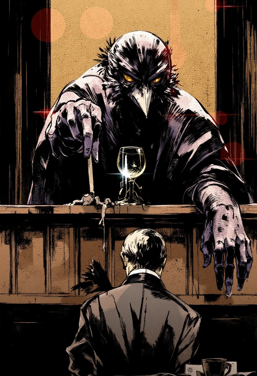 <lora:Yoji_Shinkawa_Style_FLUX-000012:0.9>
This is a digital illustration in a manga-inspired, dark, and gritty yshinkawa style. The artwork features A crow as a judge presiding over a courtroom.