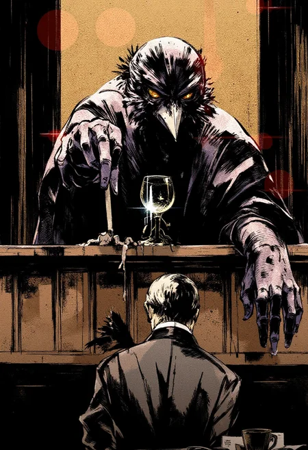 <lora:Yoji_Shinkawa_Style_FLUX-000012:0.9>
This is a digital illustration in a manga-inspired, dark, and gritty yshinkawa style. The artwork features A crow as a judge presiding over a courtroom.