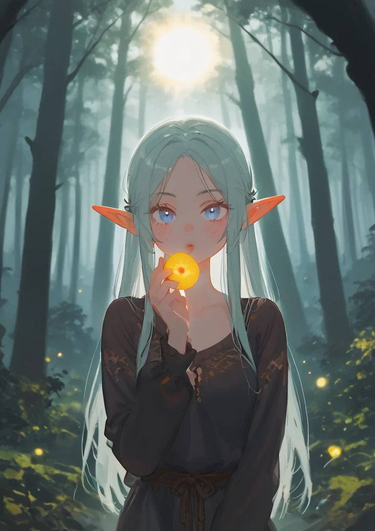 <lora:mlrdjlock-SXL:1> mlrdjlock, 1girl, looking at the viewer, forest, elf, sun kiss, dark forest, solo